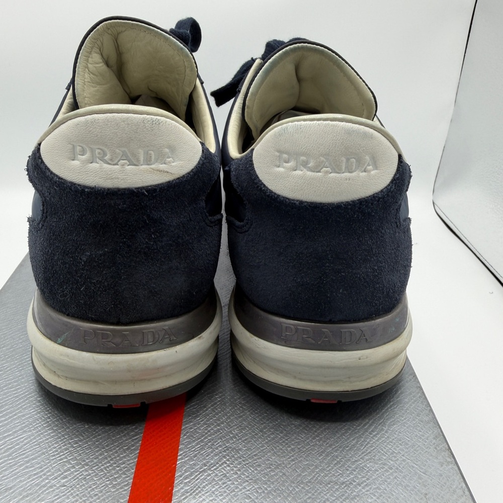 Prada Men's Dark Blue and White Sneakers